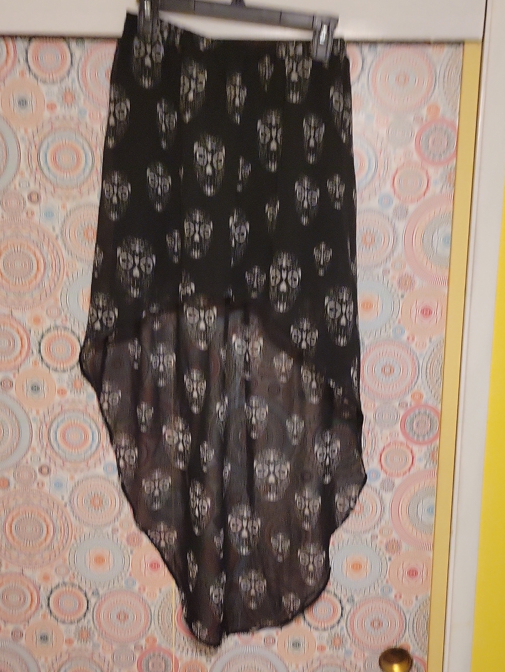 H&M Black Sheer High-Low Skirt with White Skull Print